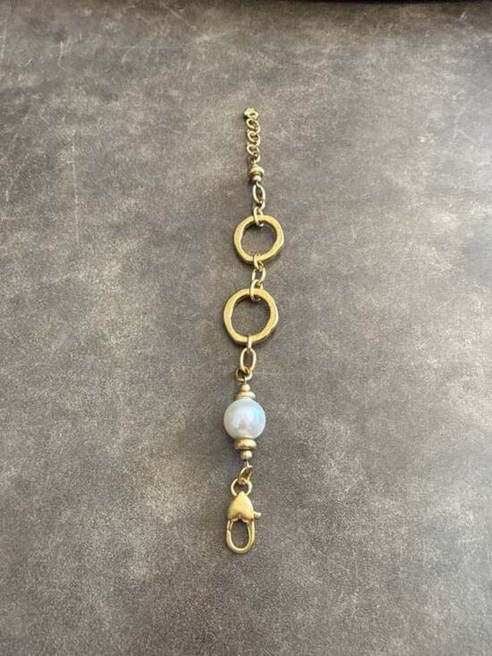 Brighton Gold-Tone Hammered Ring and Faux Pearl Lobster Clasp Extender Charm